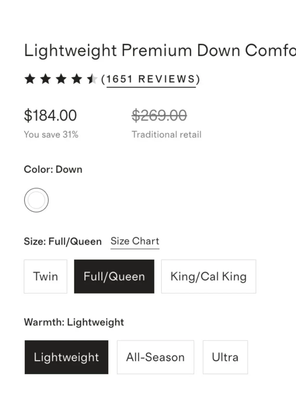 Quince Premium Full Queen Down 'Lightweight' Comforter $269 RV - Picture 5 of 5